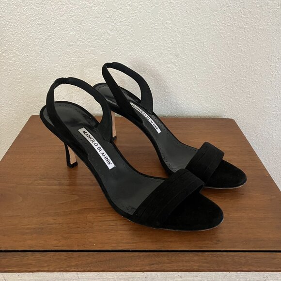 Manolo Blahnik Black, Strappy Heels, Sling Back, Open Toe, EU 39 US 8 - Picture 2 of 7